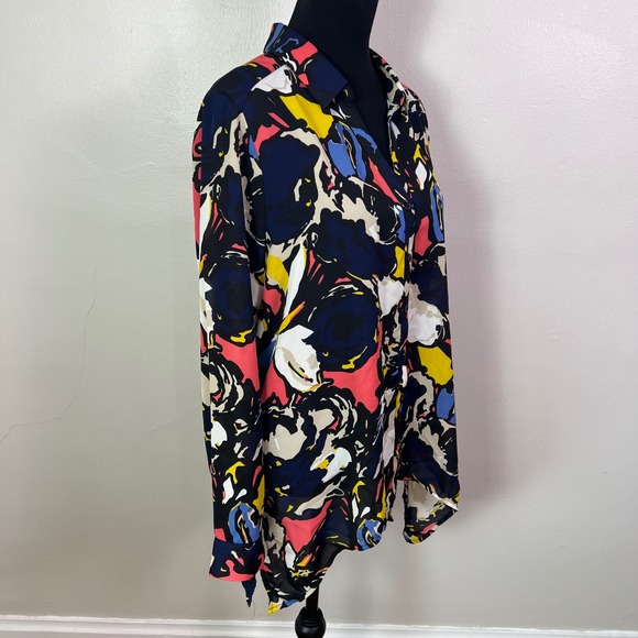 Dana Buchman Womens XL Abstract Floral Button Up Blouse Multicolor Long Sleeve - Picture 4 of 9